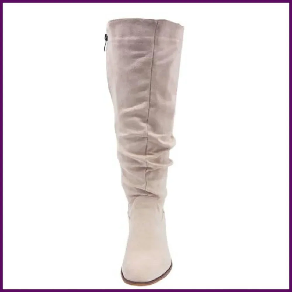 Extra Wide Calf Knee High Boots, Chunky Heel Pointed Toe Side Zipper - Picture 5 of 8